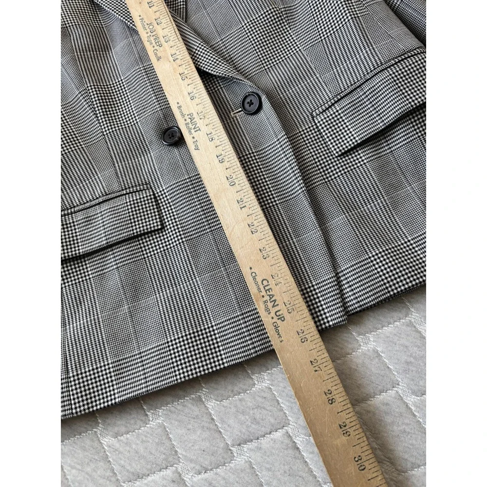 J Crew Blazer Womens 8 Black White Plaid Houndstooth Two Button‎ Jacket Career